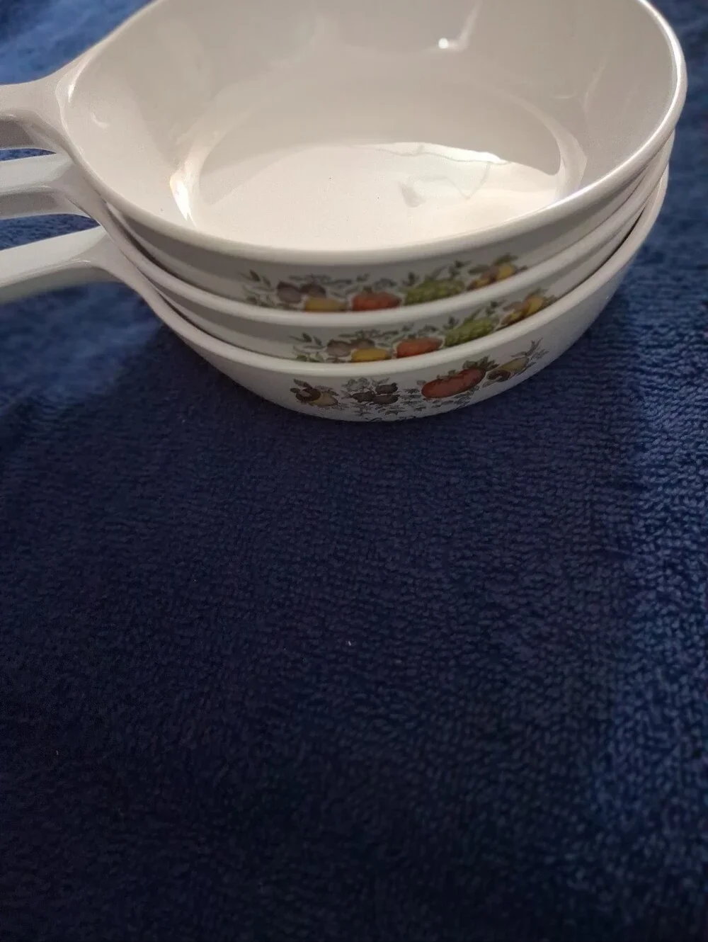 White Ceramic Soup Bowls with Fruit Pattern - Set of 3 Corningwear